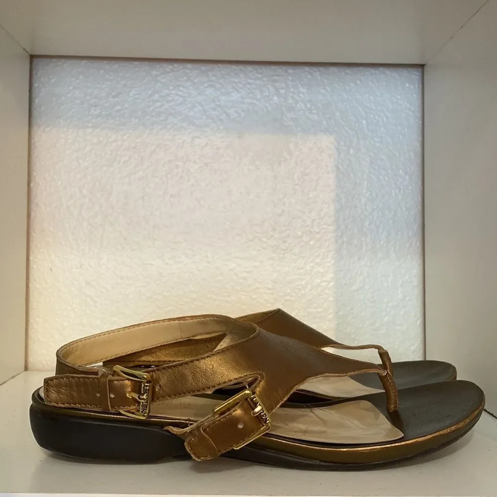 Lauren Ralph Lauren Thong Flat Buckle Gold Sandals